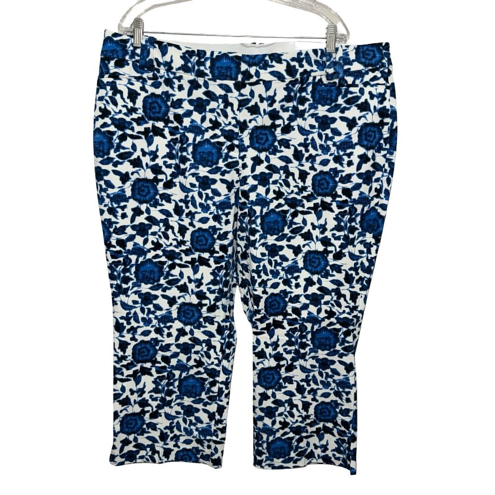 Lane Bryant Women's "The Allie 20" Skinny Crop Blue/Wht Floral Capris Sz 20 NWT